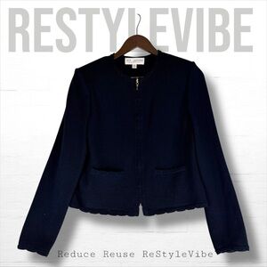 ST JOHN EVENING Women’s Size 4 Sweater Cardigan Full Zipper Close Knit Scalloped